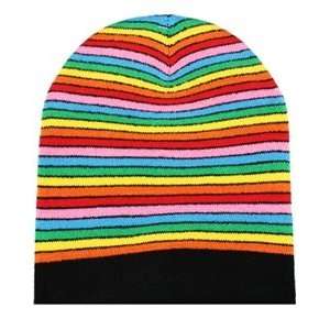  Rainbow Stripes Black Beanie