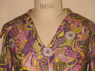 Vintage 60s Purple maxi dress w/paisley/flower print m  