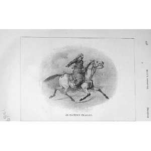    1906 Antique Print Eastern Charger Horse Man Weapon