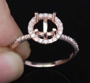   Cut 14K ROSE GOLD Pave .22ct DIAMOND Engagement Halo SEMI MOUNT RING