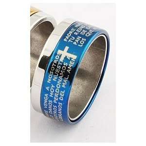  Padre Nuestro Stainless Steel Prayer Ring,size 9,BLUE 