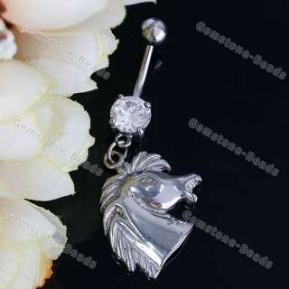 1X Stainless Steel Zircon Horse Head Belly Button Ring  