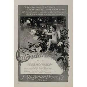 1904 Ad Butler Paper Chicago Child Angel Putto Calendar   Original 