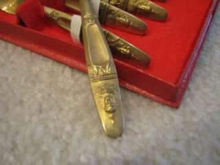 Set of 6 Antique Pure Bronze Spoons Thailand W/ Box VTG  