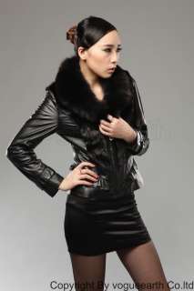 9105 new real fox collar leather&mink fur black/brown jacket/coat 