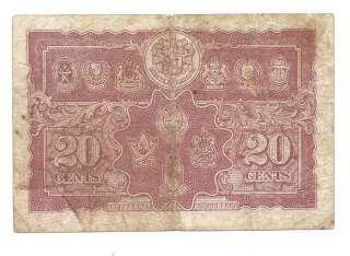Malaya 20 Cents 1941 F Crispy Banknote KGVI P 9a  