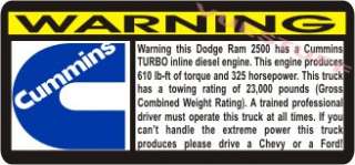 DODGE RAM 2500 CUMMINS TURBO DIESEL Warning 2005,2006  