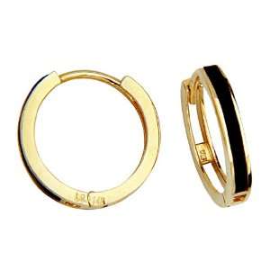 14K Yellow Gold 3mm Thickness Onyx High Polished Classic Hinged Hoop 