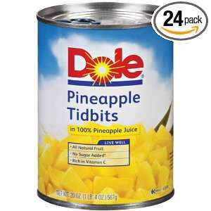 Dole Pineapple Tidbits in 100% Pineapple Juice, 20 Ounce Cans (Pack of 