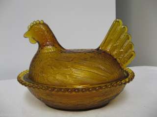 Older Indiana Glass HEN ON NEST CANDY DISH  Amber  