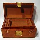 VINTAGE ITALIAN LEATHER JEWELRY BOX CHEST GOLD DETAIL CALFSKIN