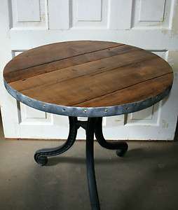 Vtg Antique Industrial Loft Decor Table Salvaged Wood Top Heavy Cast 