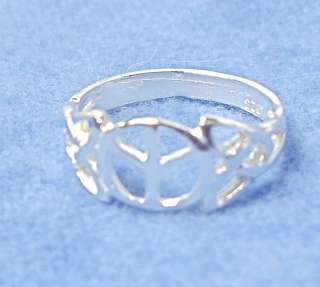 Sterling Silver Child Baby Peace Sign Ring SZ 1 r20  