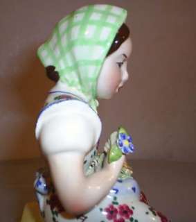  art pottery majolica girl with basket flowers figurine by trevir