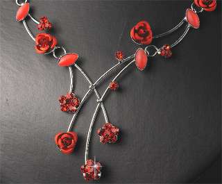   Rose Flower Diamante Crystal Necklace Earrings Set Prom 220R  