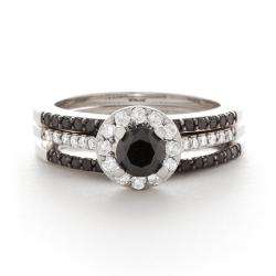 14k White Gold 1ct TDW Black and White Diamond Bridal Ring Set (I J 