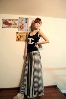   Super elegant long sheer chiffon black and white stripe maxi skirt