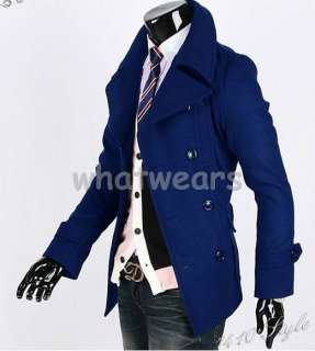Mens Double Breasted Trench Coat /Jacket Navy Blue Z54  