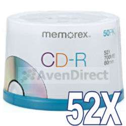 50pk Memorex 52X Silver Matte 700MB 80min Logo CD R Retail Spindle