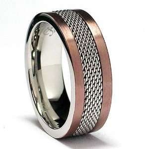    8MM Chocolate Stainless Steel Ring with Mesh Inlay Size 9 Jewelry