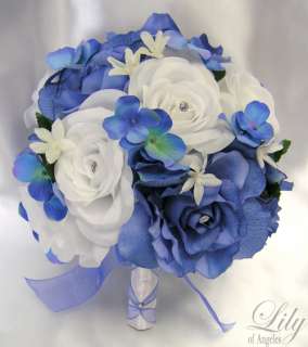 17pcs Wedding Bridal Bouquet Bride Groom Decoration Flowers PERIWINKLE 