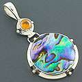 Sterling Silver Rainbow Abalone and Citrine Pendant (Indonesia 