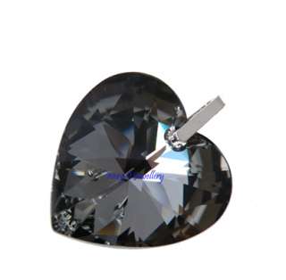 Huge Black Silver Swarovski Crystal Heart Pendant 925  