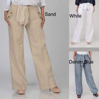 Elan Womens Linen Sash Waist Pants  