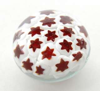 GLASS PAPER WEIGHT Red White Star Collectible Gift 1.5  