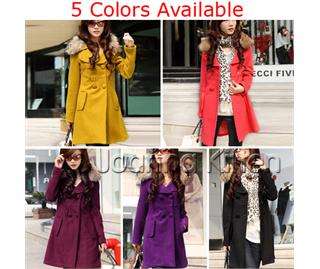    breasted Womens Winter Wool long Coat Jacket fur collar 5CL S  