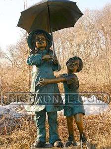 BRONZE FOUNTAIN UMBRELLA BOY GIRL child garden Statue  