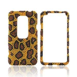 Black Brown Leopard on Gold Gems Bling Hard Plastic Case Cover For HTC 