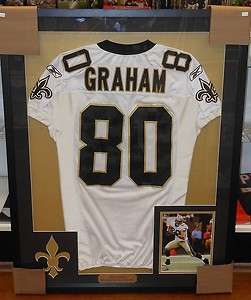 JIMMY GRAHAM #80 2010 GAME USED SAINTS JERSEY, FRAMED & MATTED  