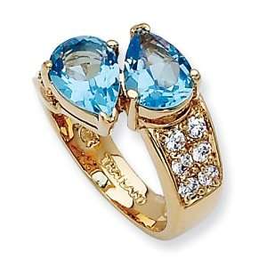  Gold Plated Swarovski Crystal Blue Pear Shape Ring, Size 
