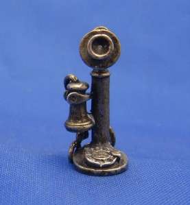 Vintage Silver Old Fashion Candlestick Telephone Charm  
