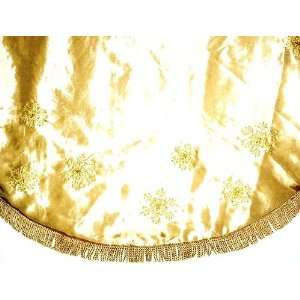   Gold Polyester Snowflake Tree Skirt with Gold Fringe