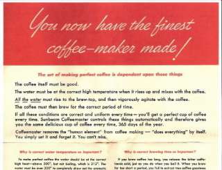 Vintage Sunbeam Coffeemaster C30 Original MANUAL Copy  