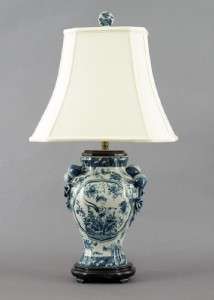 REPRODUCTION BLUE AND WHITE PORCELAIN LAMP W BIRDS  