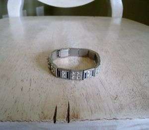 Allco A L Lindroth Rhinestone/Blue Stone Link Bracelet  