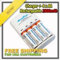 New Ni MH AA Battery Wall Charger + 4 x AA 2900 mAh Rechargeable 