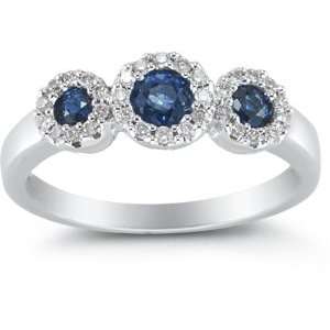  Three Stone Sapphire and Diamond Ring SZUL Jewelry