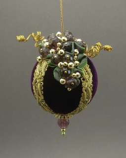 Towers & Turrets Handmade Beaded Velvet Christmas Ornament Ball Grape 