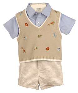 BT Kids Infant Boys Khaki Sweater/ Seersucker Shorts Set   