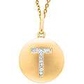 14k Yellow Gold Diamond Initial T Disc Necklace 