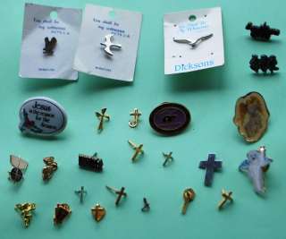 LOT 25 RELIGIOUS PINS ANGEL CROSSES DOVES PRAYING HANDS  