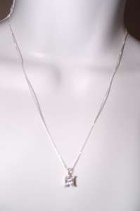   Silver 1ct Cubic Zirconia Princess Cut Pendant Necklace New  