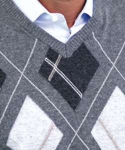 LEVRIERI Mens Luxury Italian Cashmere Argyle Sweater   
