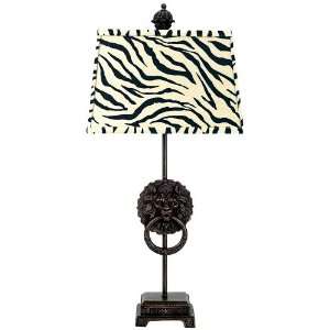  Metal Lion Medallion with Zebra Shade Table Lamp