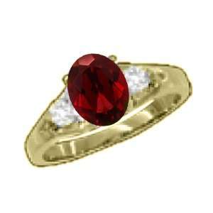  1.04 Ct 7X5 Oval Red Garnet Diamond Yellow Gold Ring 