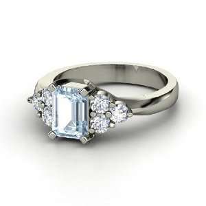   Apex Ring, Emerald Cut Aquamarine Platinum Ring with Diamond Jewelry